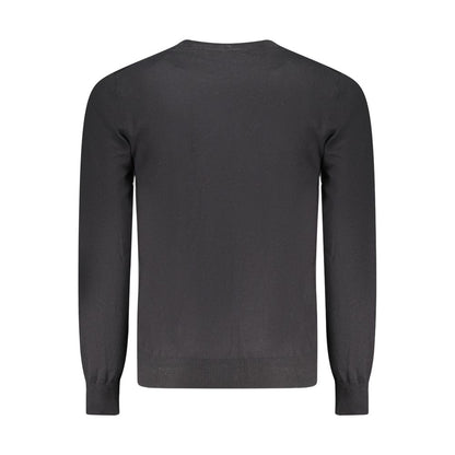 Rear view of Guess Jeans Black Cotton Men Sweater, featuring a long sleeve and crew neck design for a sophisticated wardrobe addition.