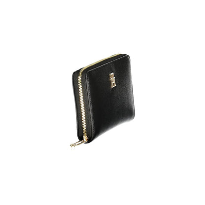 Tommy Hilfiger Black Polyethylene Women Wallet with zip closure and logo, perfect for organizing cards and cash stylishly.
