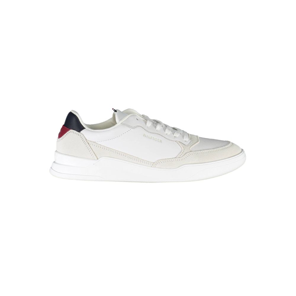 Tommy Hilfiger White Polyester Men Sneaker with sustainable design and contrasting details.
