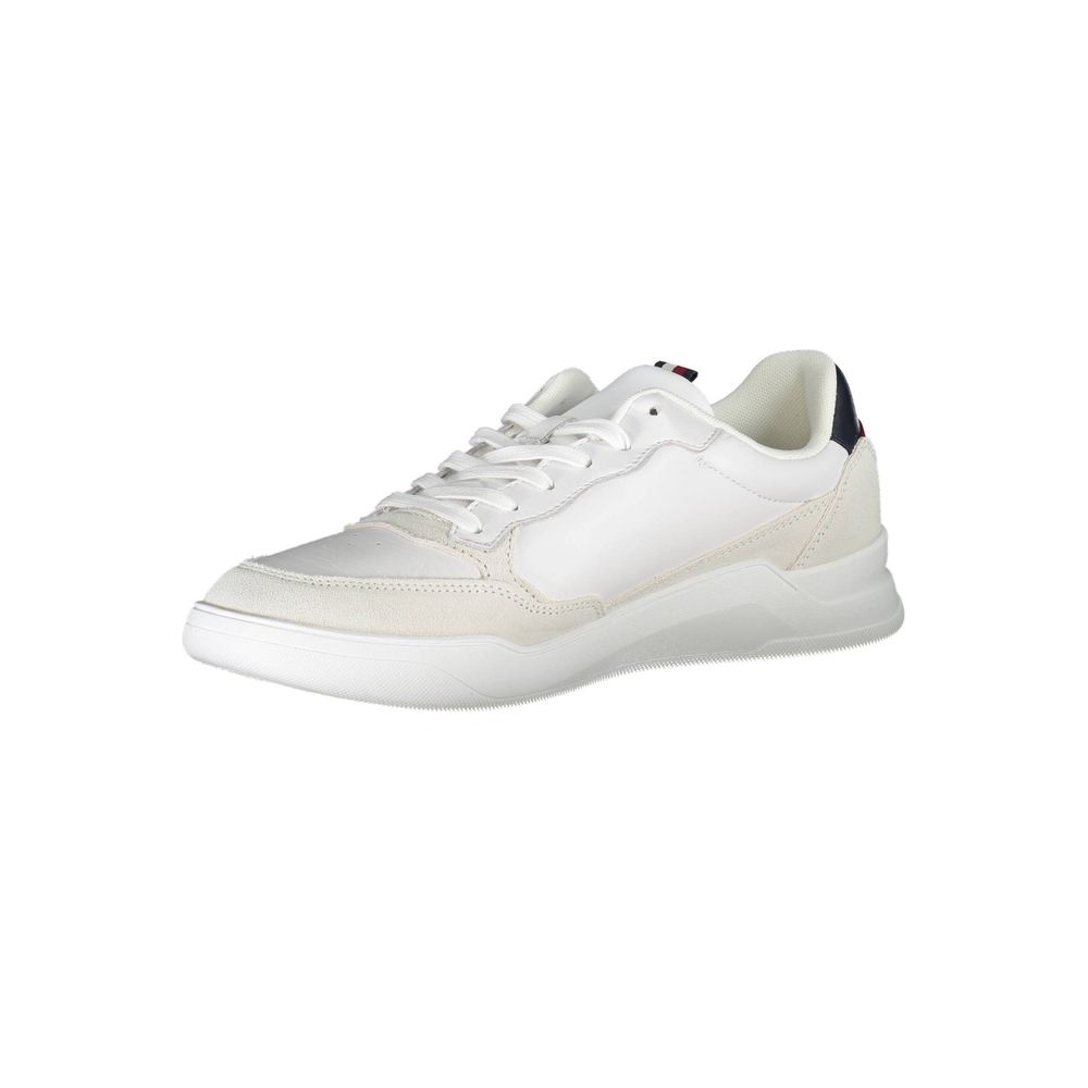 Tommy Hilfiger White Polyester Men Sneaker with sleek design and sustainable material, made from 100% recycled polyester.