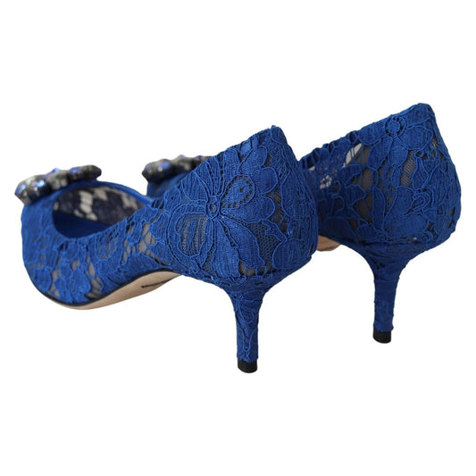 Dolce & Gabbana Blue Lace Crystal Ballet Pumps Shoes LA8637-37.5