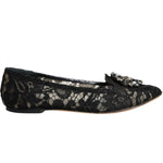 Dolce & Gabbana Black Lace Crystal Ballet Flats Loafer Shoes LA11414-35