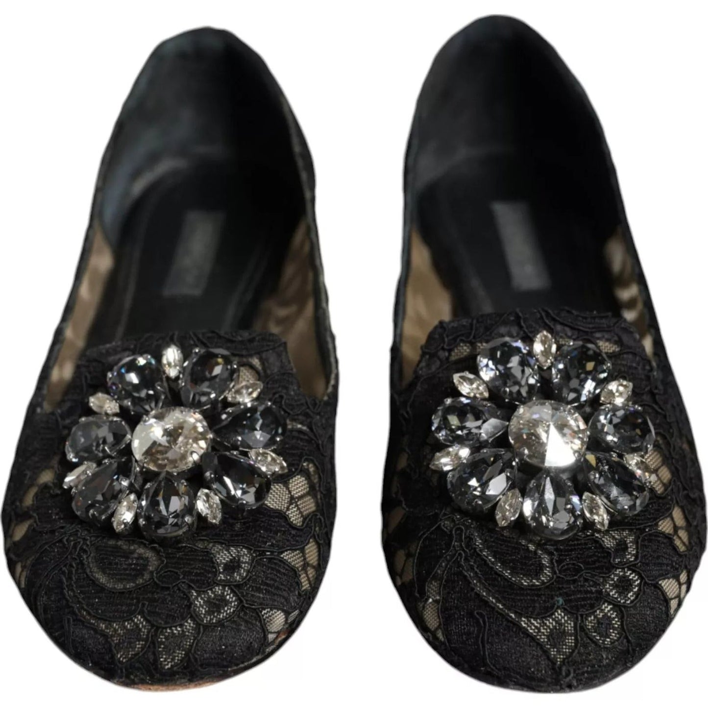 Dolce & Gabbana Black Lace Crystal Ballet Flats Loafer Shoes LA11414-35