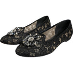 Dolce & Gabbana Black Lace Crystal Ballet Flats Loafer Shoes LA11414-35