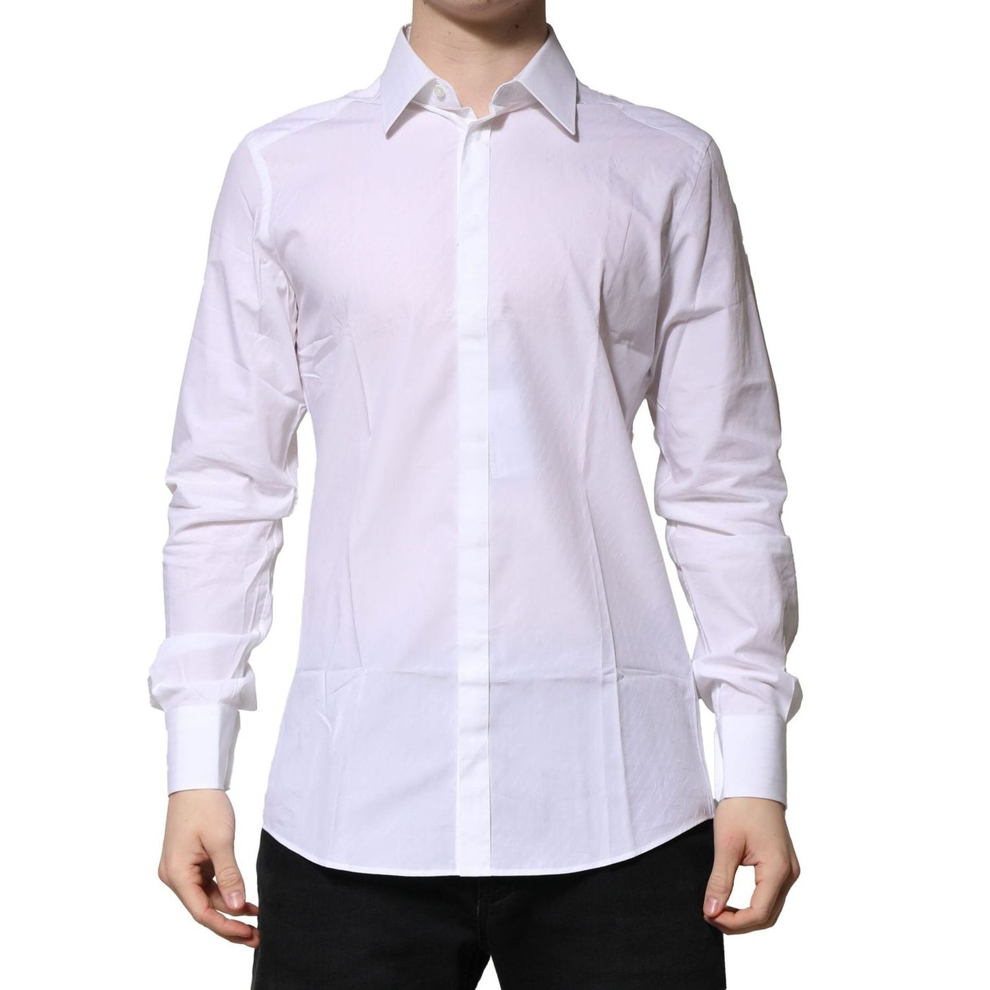 Dolce & Gabbana White Cotton Long Sleeves GOLD Formal Shirt Dolce & Gabbana