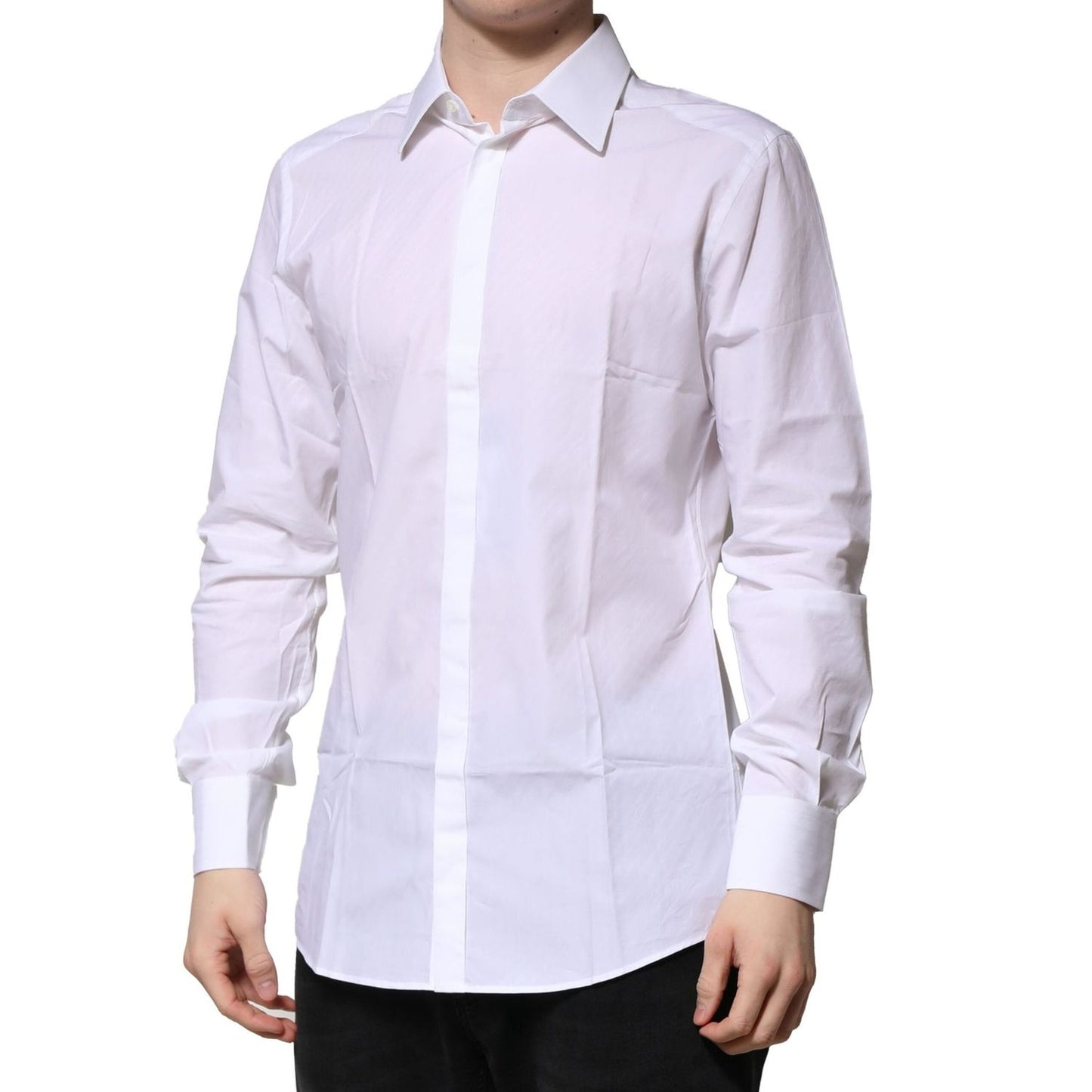 Dolce & Gabbana White Cotton Long Sleeves GOLD Formal Shirt Dolce & Gabbana