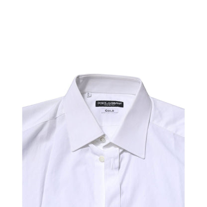 Dolce & Gabbana White Cotton Long Sleeves GOLD Formal Shirt Dolce & Gabbana