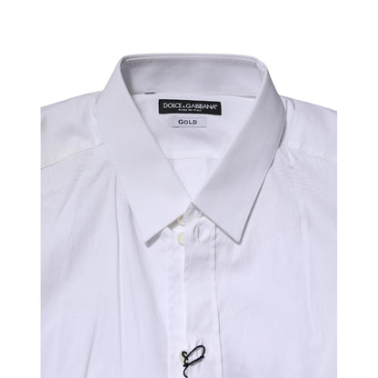 Dolce & Gabbana White Cotton GOLD Long Sleeves Formal Shirt Dolce & Gabbana