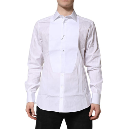 Dolce & Gabbana White Silk Bib Poplin GOLD Men Formal Shirt Dolce & Gabbana