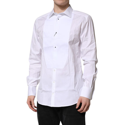Dolce & Gabbana White Silk Bib Poplin GOLD Men Formal Shirt Dolce & Gabbana