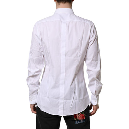 Dolce & Gabbana White Silk Bib Poplin GOLD Men Formal Shirt Dolce & Gabbana