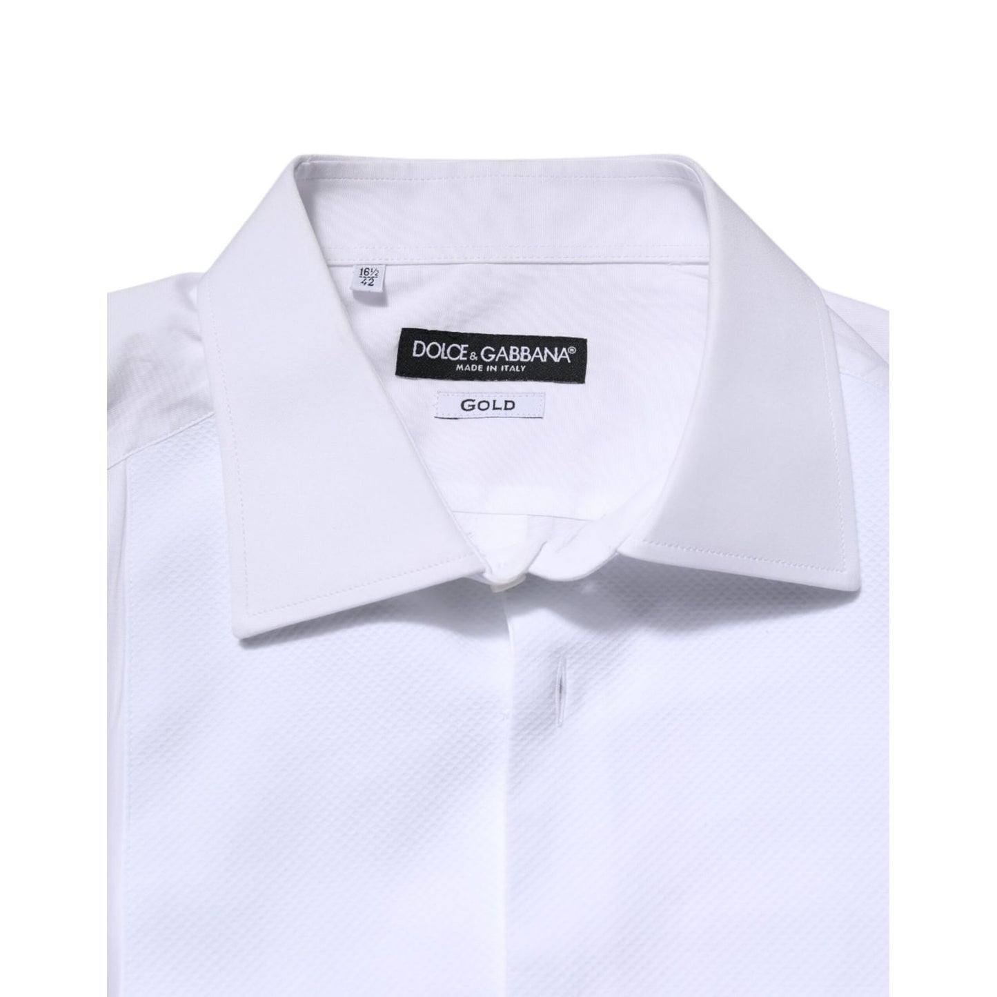 Dolce & Gabbana White Silk Bib Poplin GOLD Men Formal Shirt Dolce & Gabbana