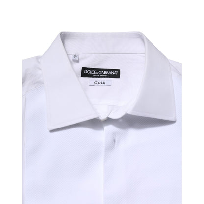 Dolce & Gabbana White Silk Bib Poplin GOLD Men Formal Shirt Dolce & Gabbana