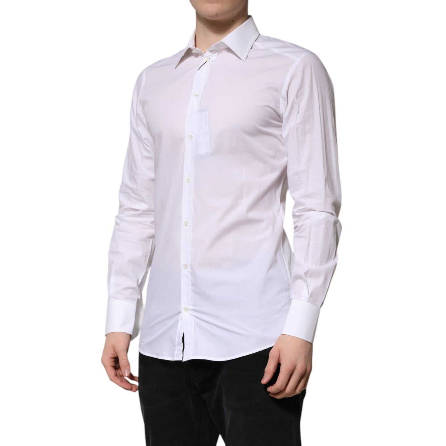 Dolce & Gabbana White GOLD Long Sleeves Dress Men Formal Shirt Dolce & Gabbana