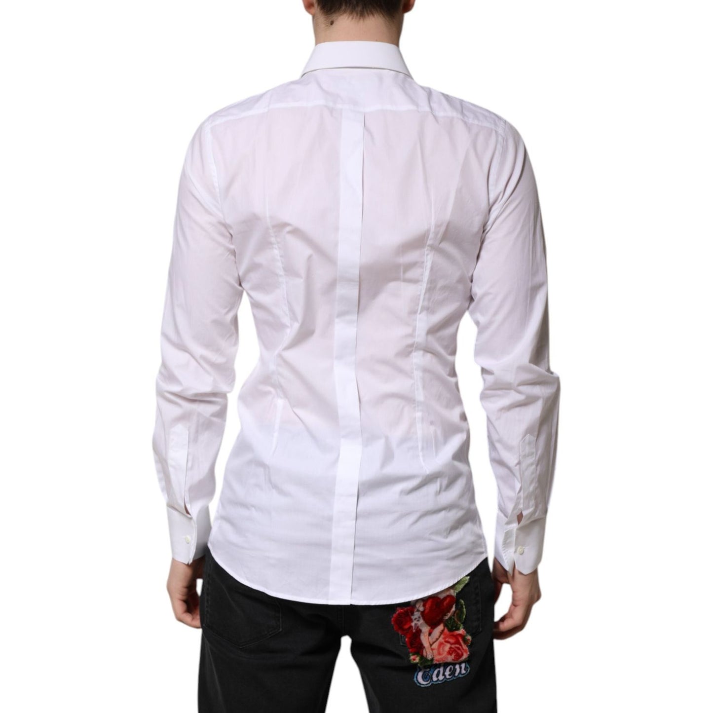 Dolce & Gabbana White GOLD Long Sleeves Dress Men Formal Shirt Dolce & Gabbana