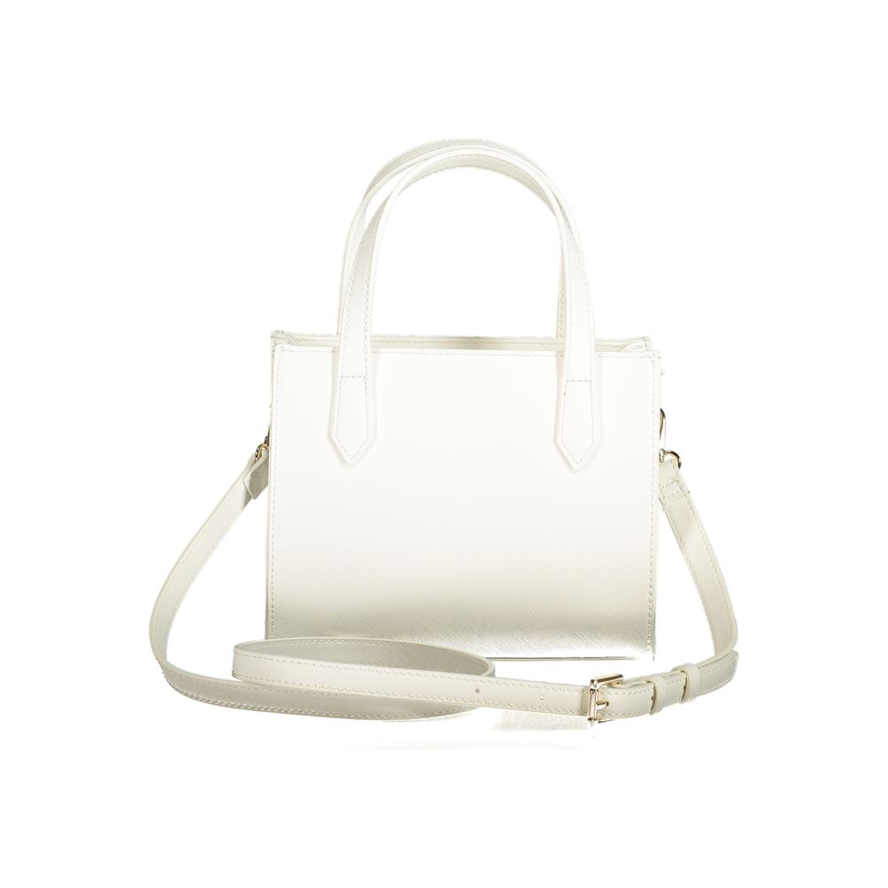 Mario Valentino White Polyethylene Women Handbag with twin handles and adjustable strap, showcasing luxury and sophistication