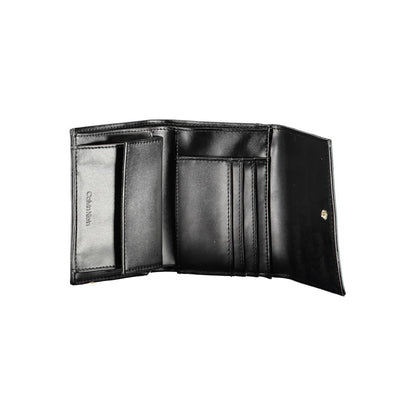 Calvin Klein Black Polyester Women Wallet open view showing multiple card slots and compartments for a stylish and functional accessory.