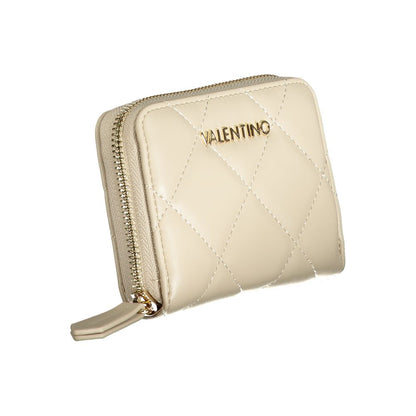 Mario Valentino Beige Polyethylene Wallet with zip closure, logo, 6 compartments, coin purse, and card spaces.
