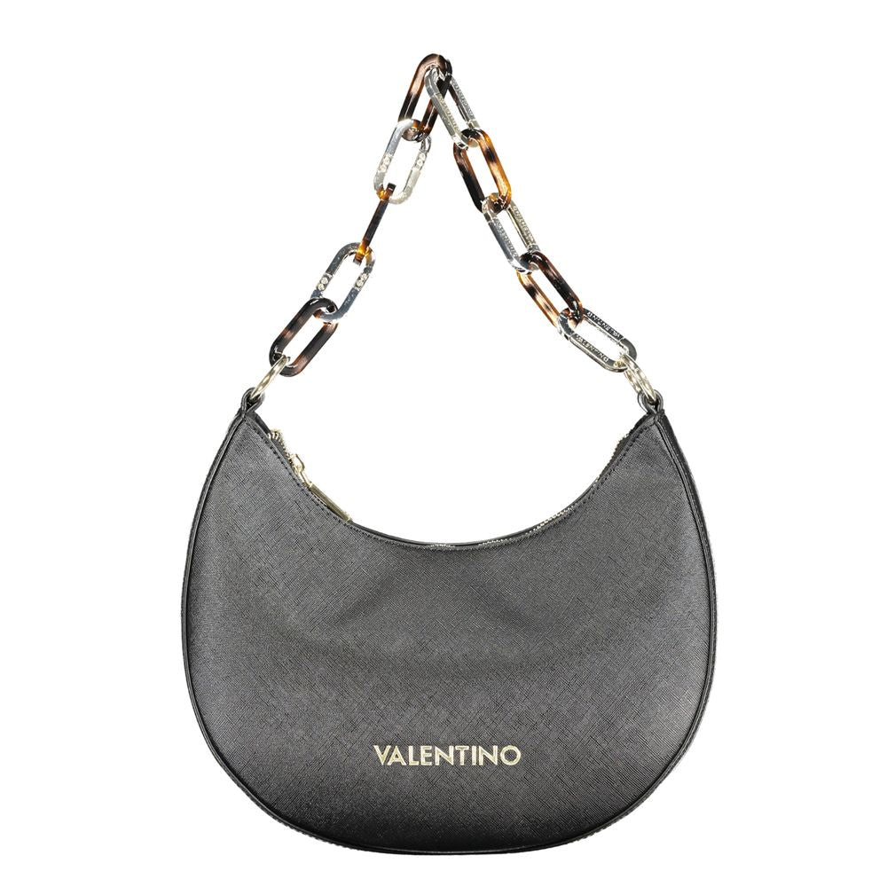 Mario Valentino Black Polyethylene Handbag with chain handle, adjustable strap, zip closure, and logo