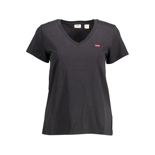 Levi's Black Cotton Women T-Shirt with V-neck design, made from 100% organic cotton, featuring the iconic Levi's logo for casual fashion style.