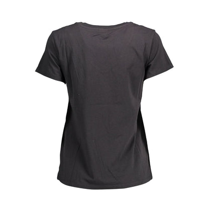 Back view of Levi's Black Cotton Women T-Shirt crafted from organic cotton, featuring short sleeves and a versatile black color.