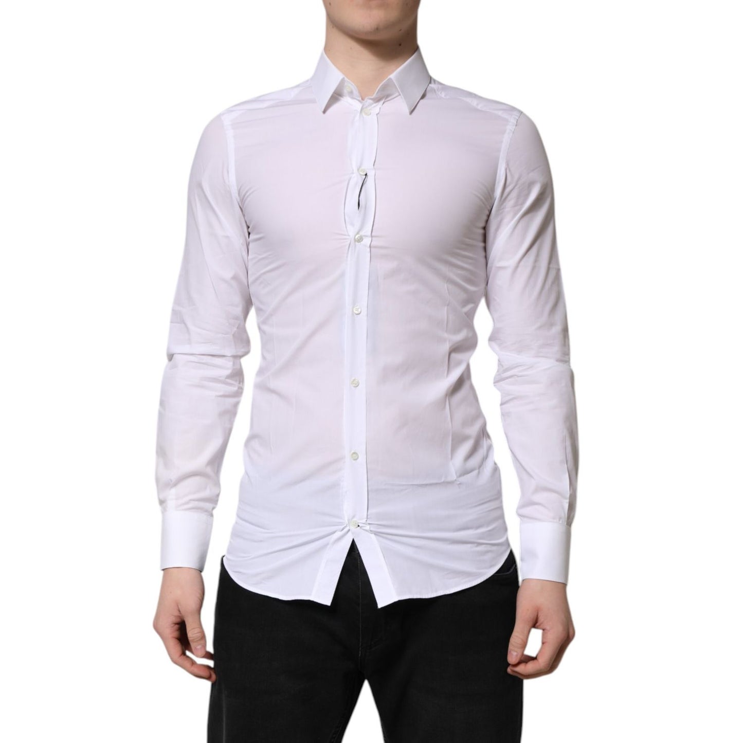 Dolce & Gabbana White GOLD Long Sleeves Dress Men Formal Shirt Dolce & Gabbana
