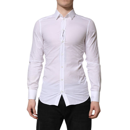 Dolce & Gabbana White GOLD Long Sleeves Dress Men Formal Shirt Dolce & Gabbana