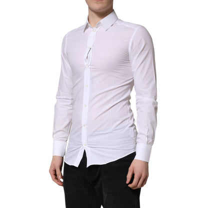 Dolce & Gabbana White GOLD Long Sleeves Dress Men Formal Shirt Dolce & Gabbana
