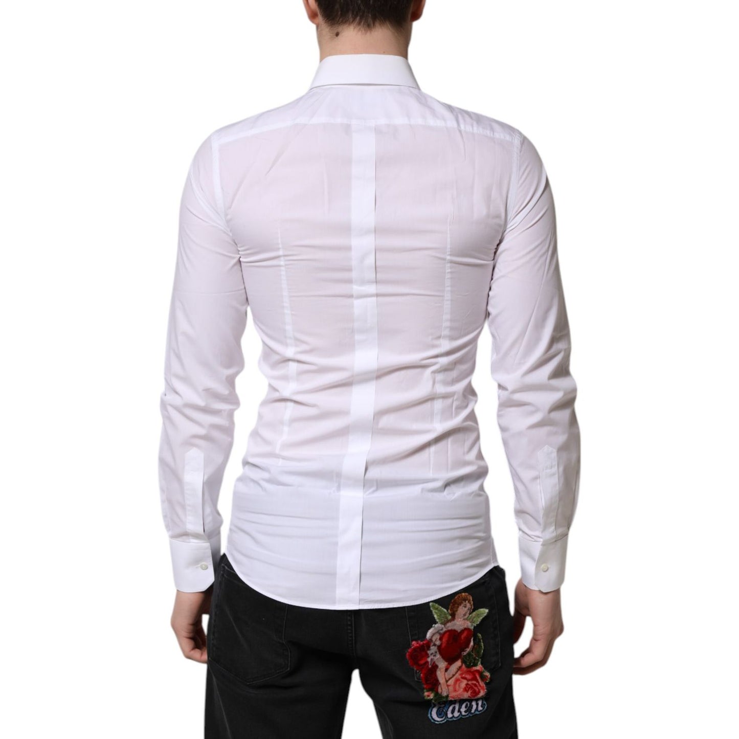 Dolce & Gabbana White GOLD Long Sleeves Dress Men Formal Shirt Dolce & Gabbana