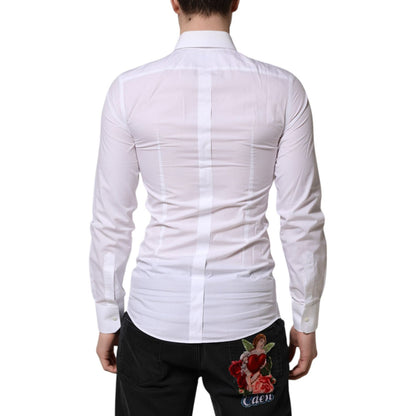 Dolce & Gabbana White GOLD Long Sleeves Dress Men Formal Shirt Dolce & Gabbana