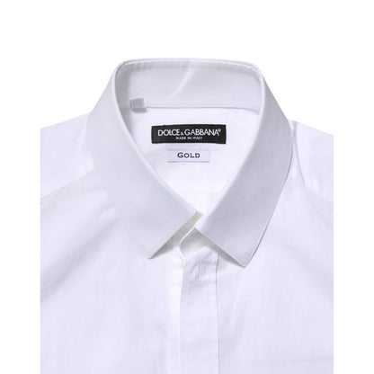 Dolce & Gabbana White GOLD Long Sleeves Dress Men Formal Shirt Dolce & Gabbana