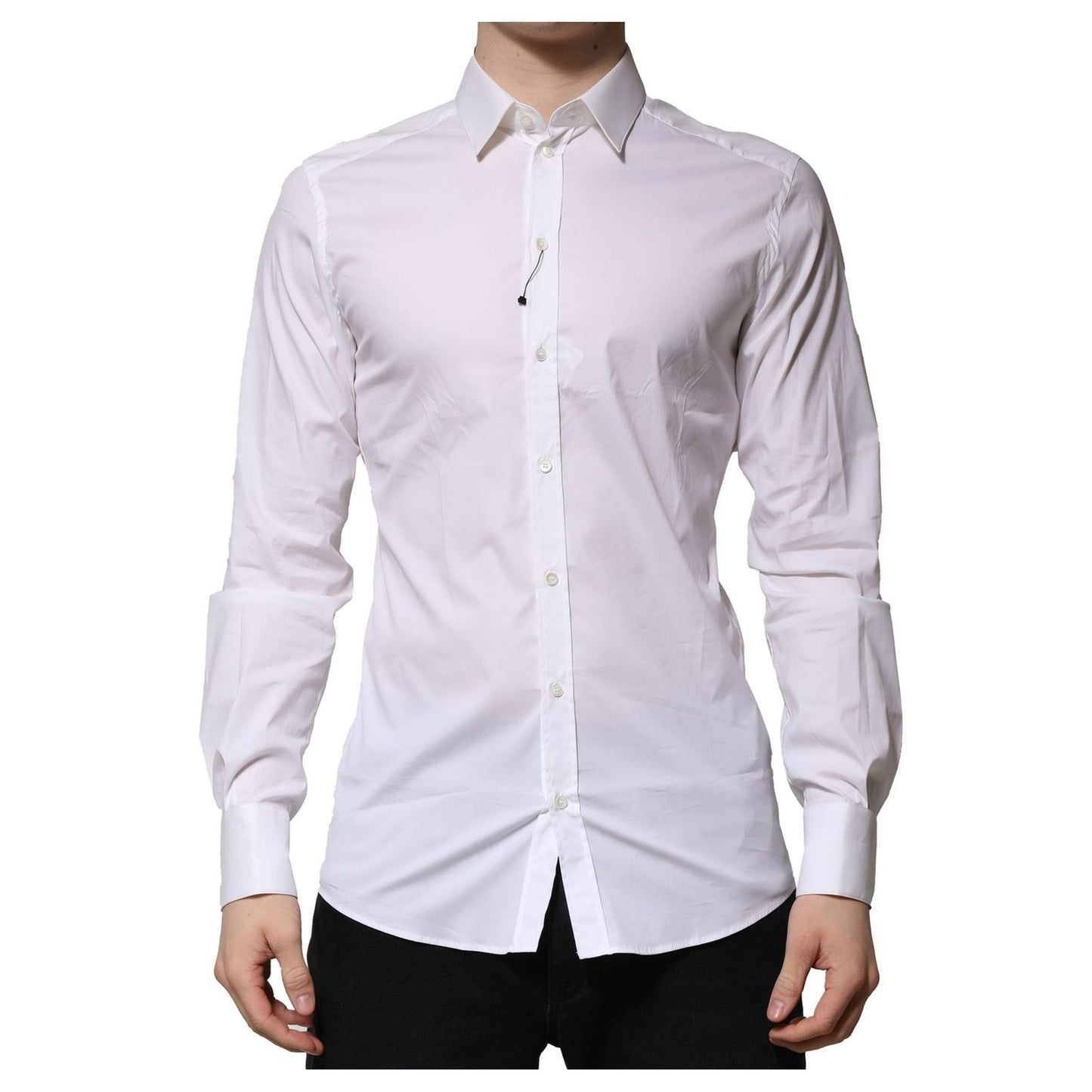 Dolce & Gabbana White Cotton Long Sleeves GOLD Formal Shirt Dolce & Gabbana