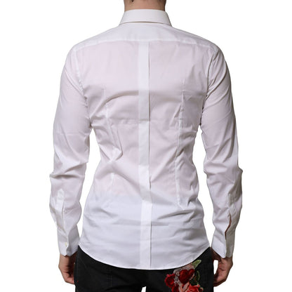 Dolce & Gabbana White Cotton Long Sleeves GOLD Formal Shirt Dolce & Gabbana