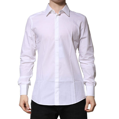 Dolce & Gabbana White GOLD Cotton Long Sleeves Men Formal Shirt Dolce & Gabbana