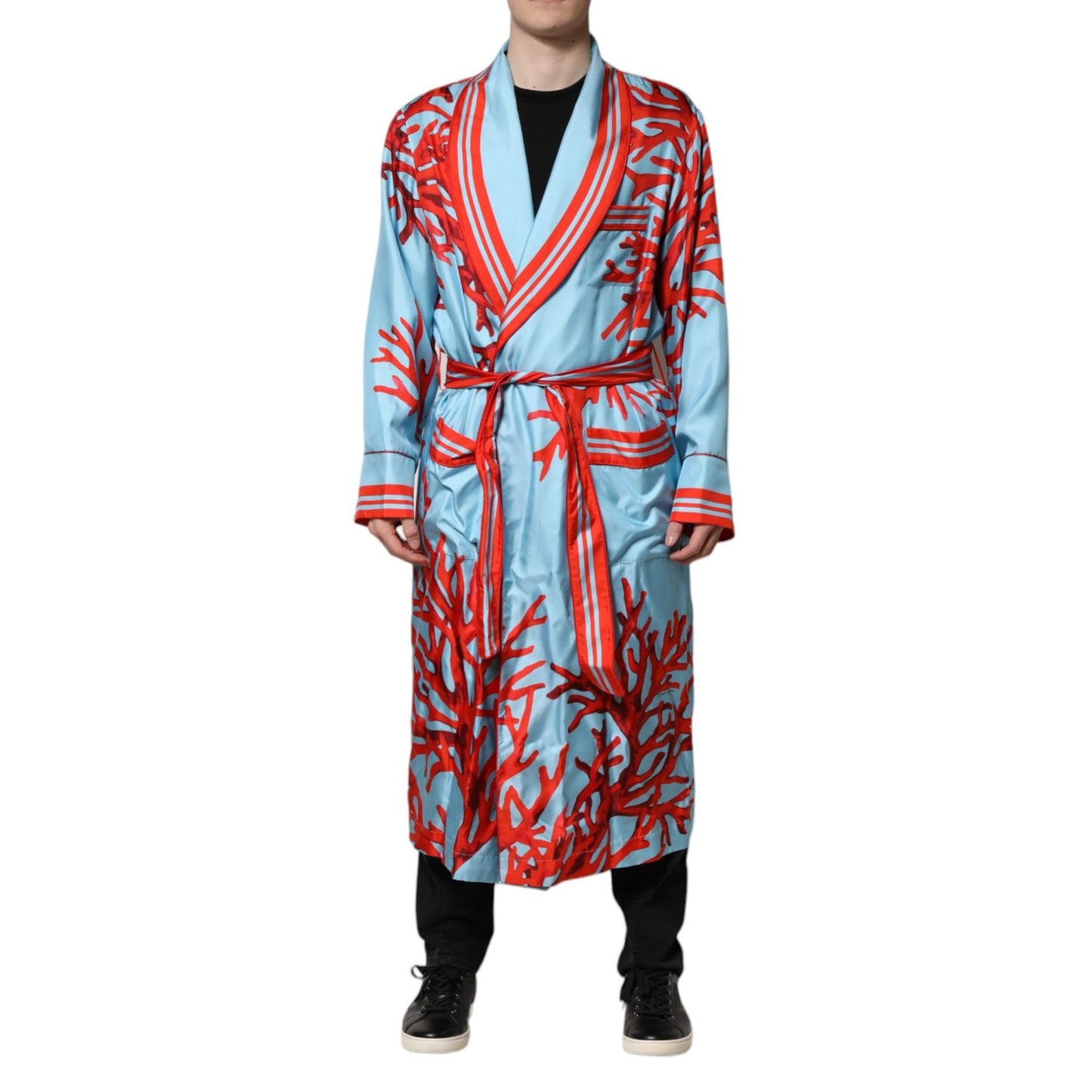 Dolce & Gabbana Blue Red Coral Print Wrap Robe Coat Jacket Dolce & Gabbana