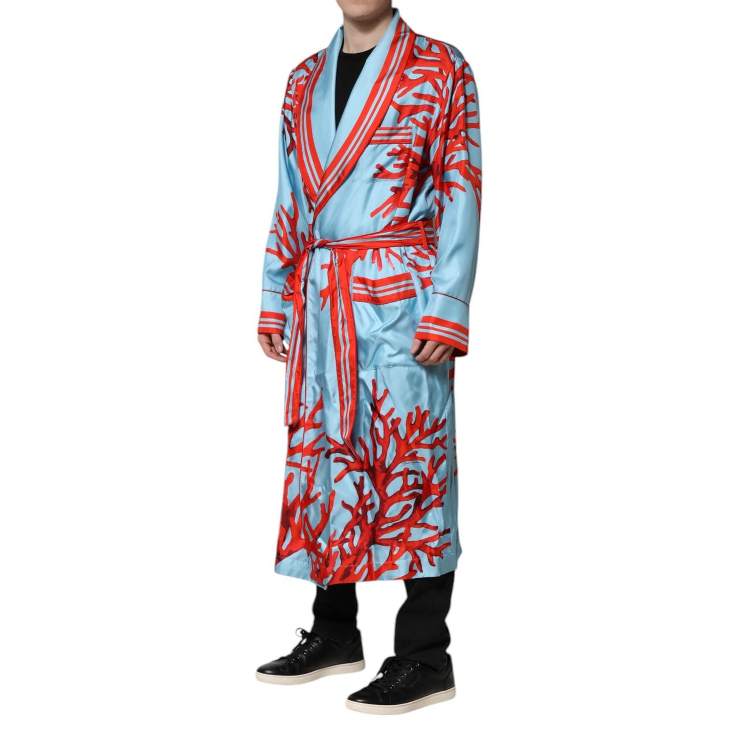 Dolce & Gabbana Blue Red Coral Print Wrap Robe Coat Jacket Dolce & Gabbana