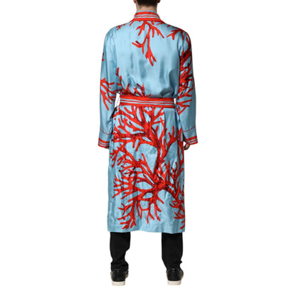 Dolce & Gabbana Blue Red Coral Print Wrap Robe Coat Jacket Dolce & Gabbana