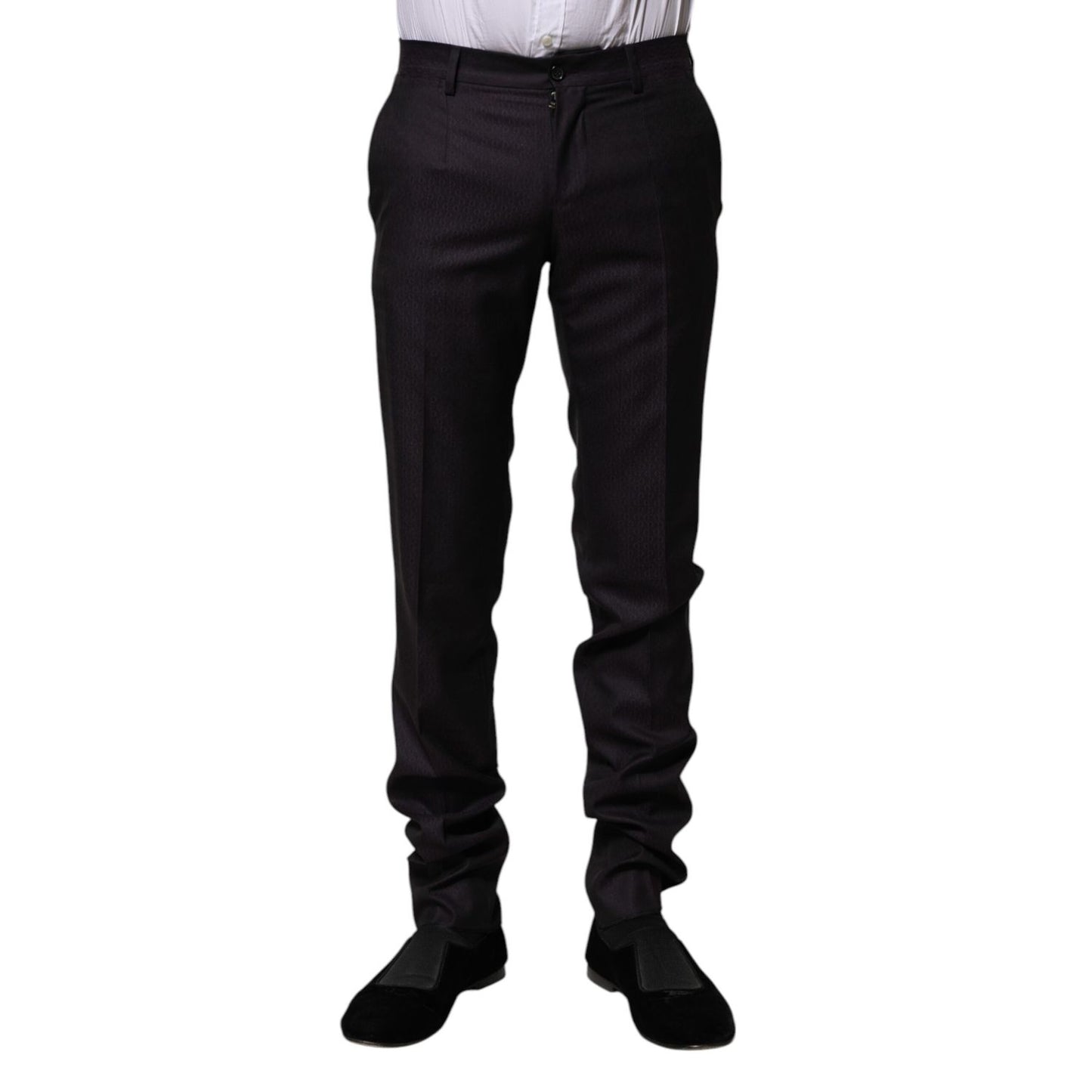Dolce & Gabbana Black Wool Patterned Formal Pants Dolce & Gabbana