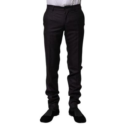 Dolce & Gabbana Black Wool Patterned Formal Pants Dolce & Gabbana