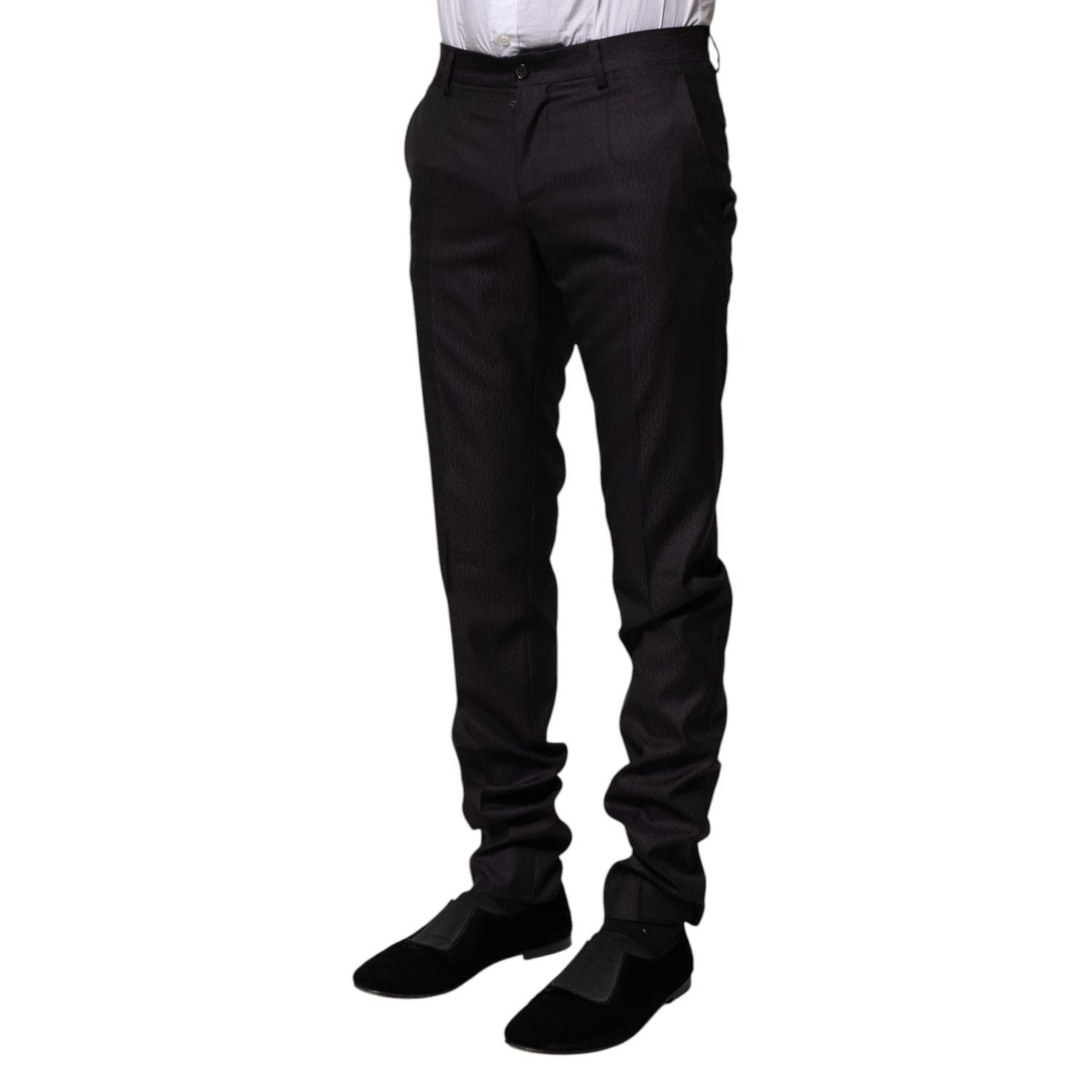 Dolce & Gabbana Black Wool Patterned Formal Pants Dolce & Gabbana