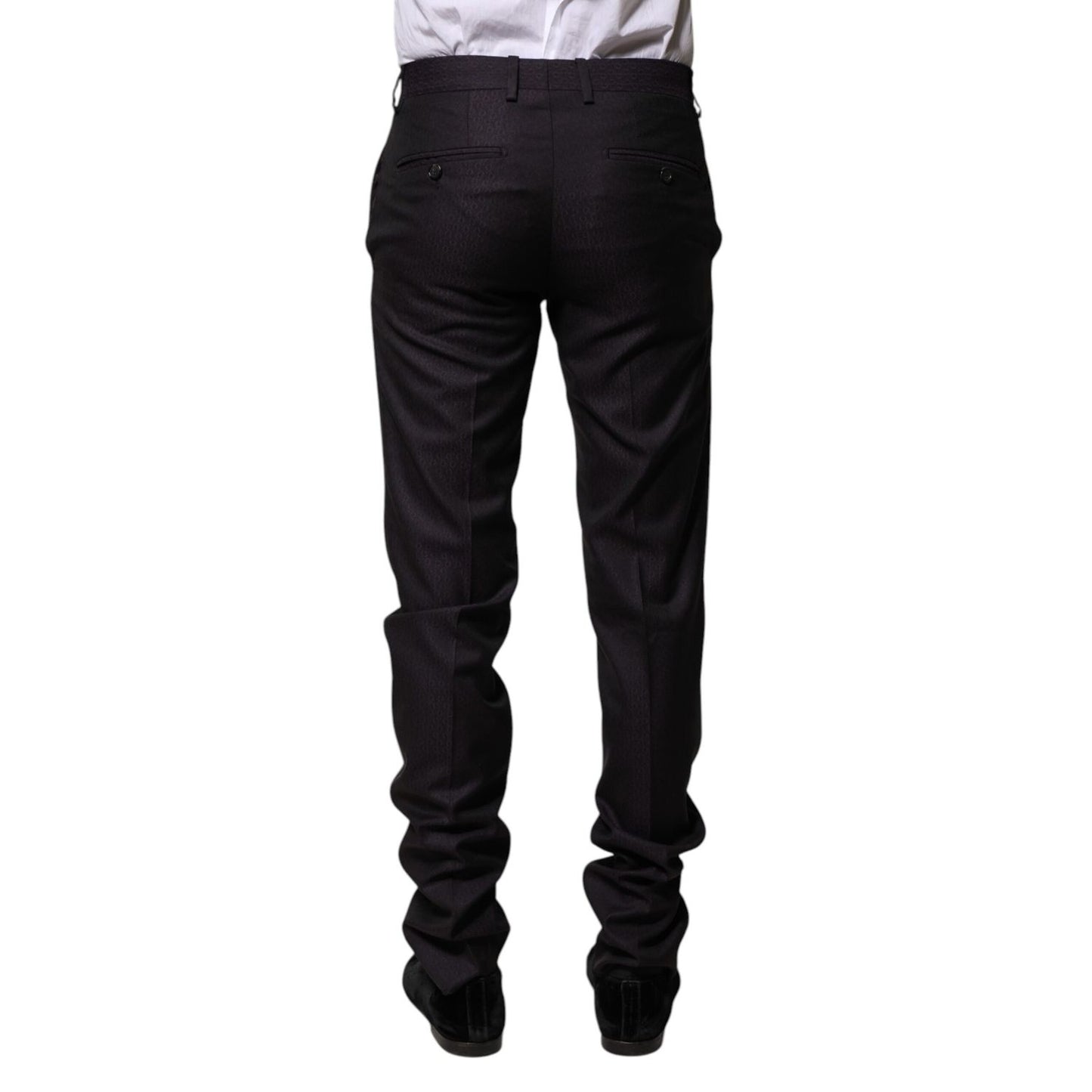 Dolce & Gabbana Black Wool Patterned Formal Pants Dolce & Gabbana