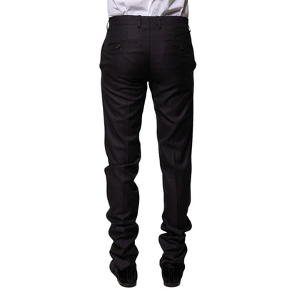 Dolce & Gabbana Black Wool Patterned Formal Pants Dolce & Gabbana