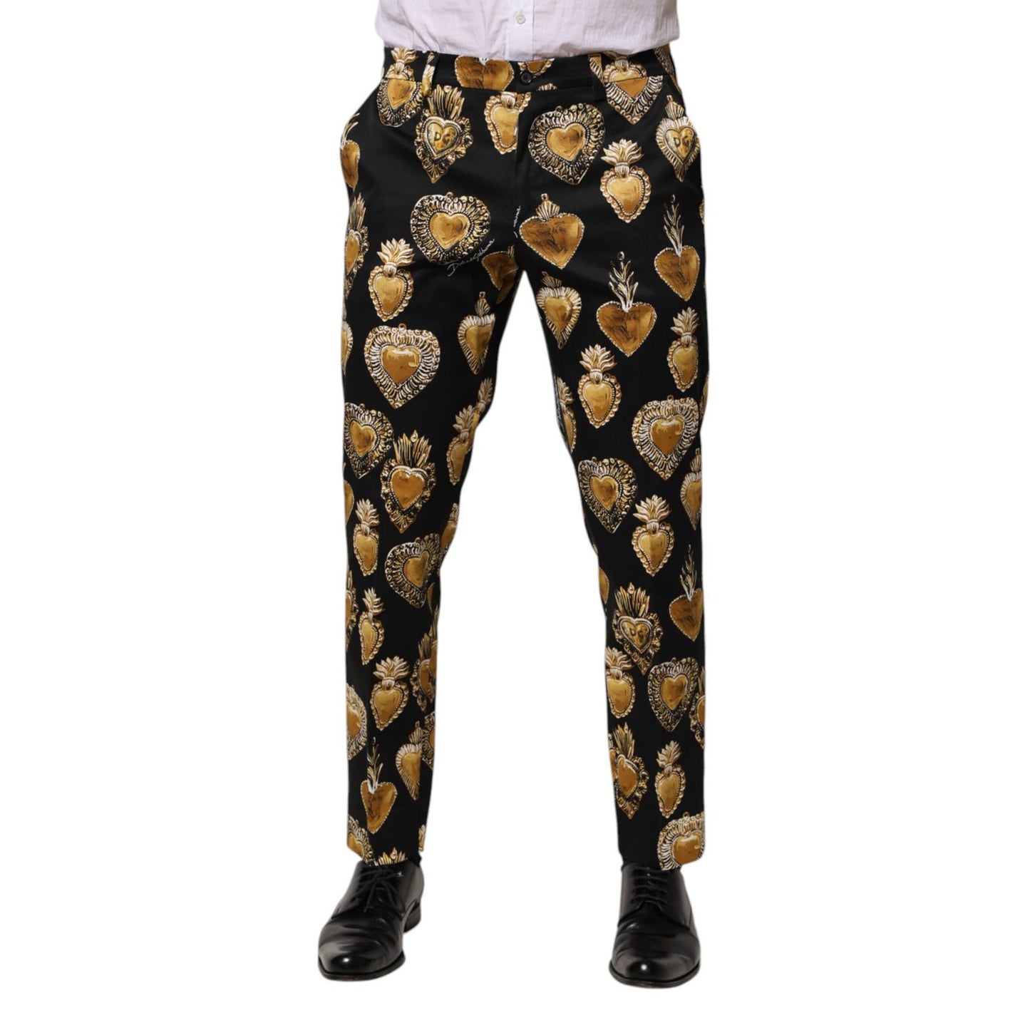 Dolce & Gabbana Black Gold Sacred Heart Print Pants Dolce & Gabbana
