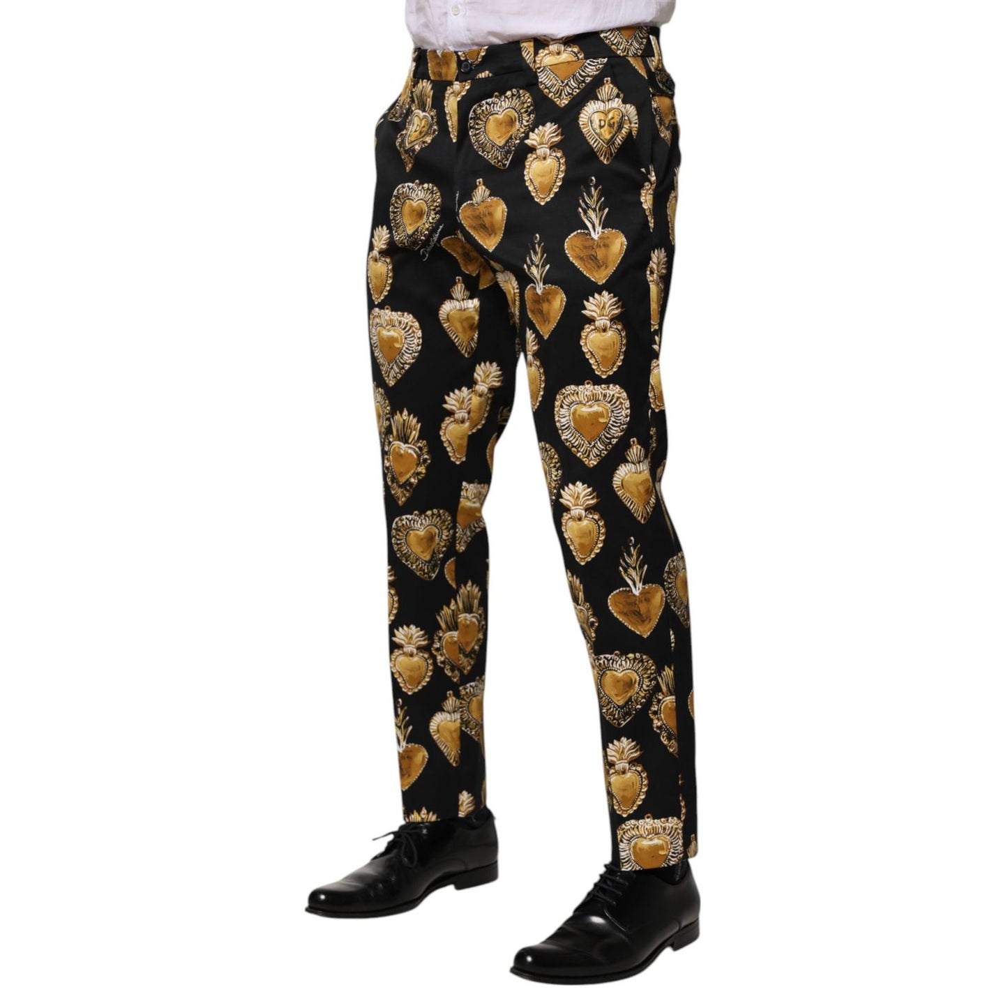 Dolce & Gabbana Black Gold Sacred Heart Print Pants Dolce & Gabbana