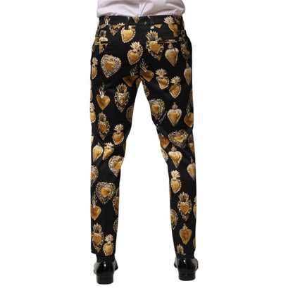 Dolce & Gabbana Black Gold Sacred Heart Print Pants Dolce & Gabbana