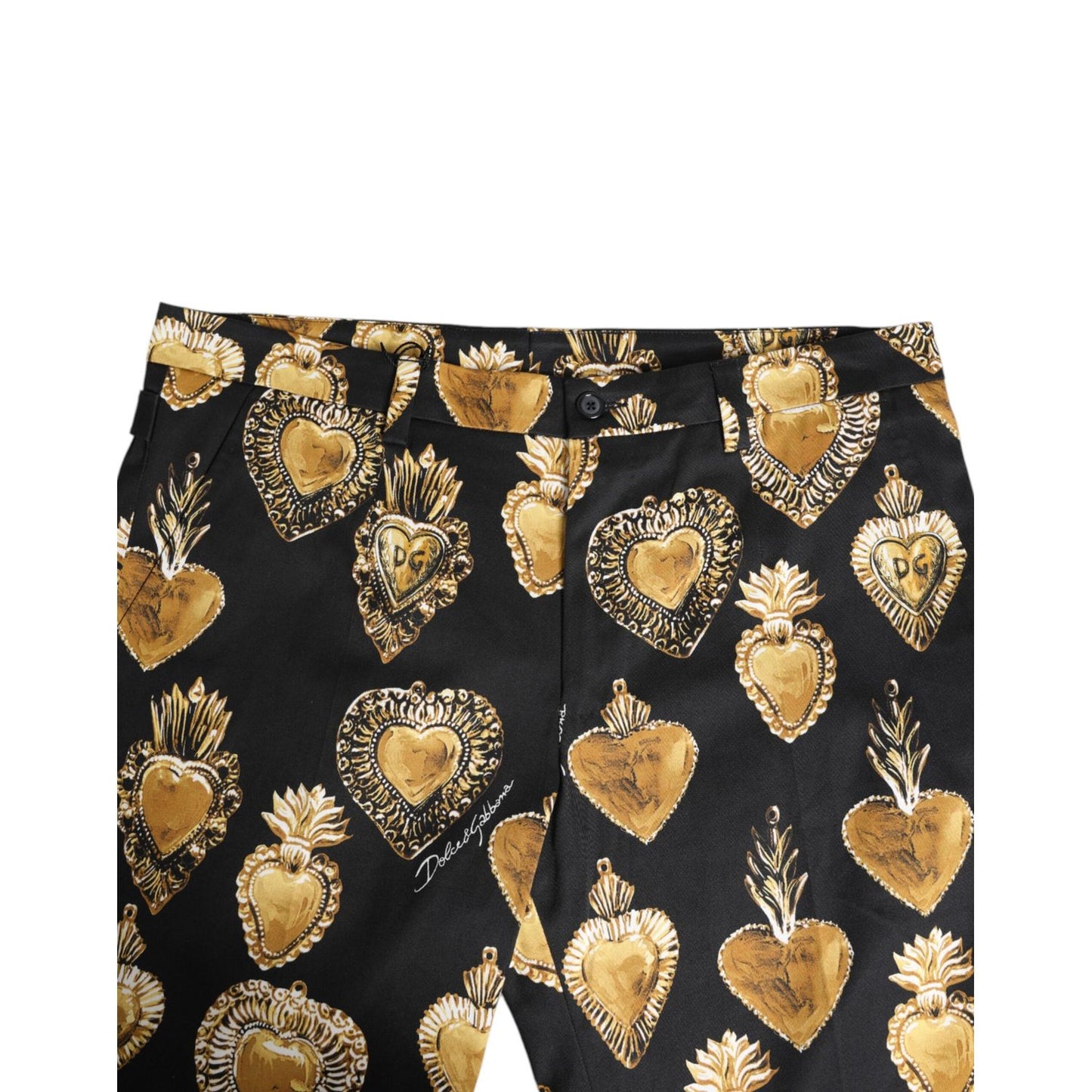 Dolce & Gabbana Black Gold Sacred Heart Print Pants Dolce & Gabbana