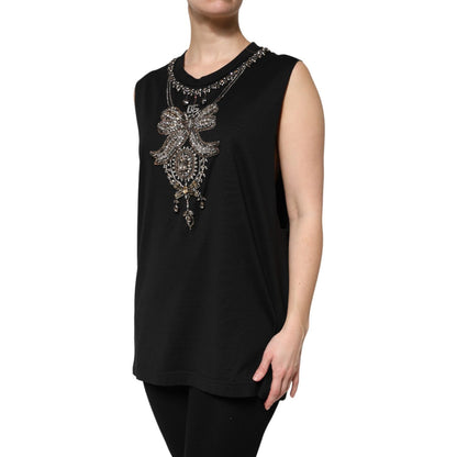 Dolce & Gabbana Black Cotton Rhinestone Embellished Tank Top