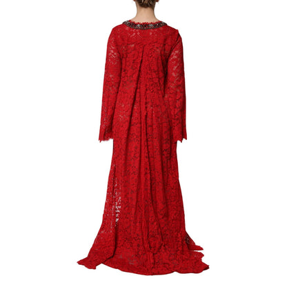 Dolce & Gabbana Red Floral Lace Rhinestone Embellished Dress