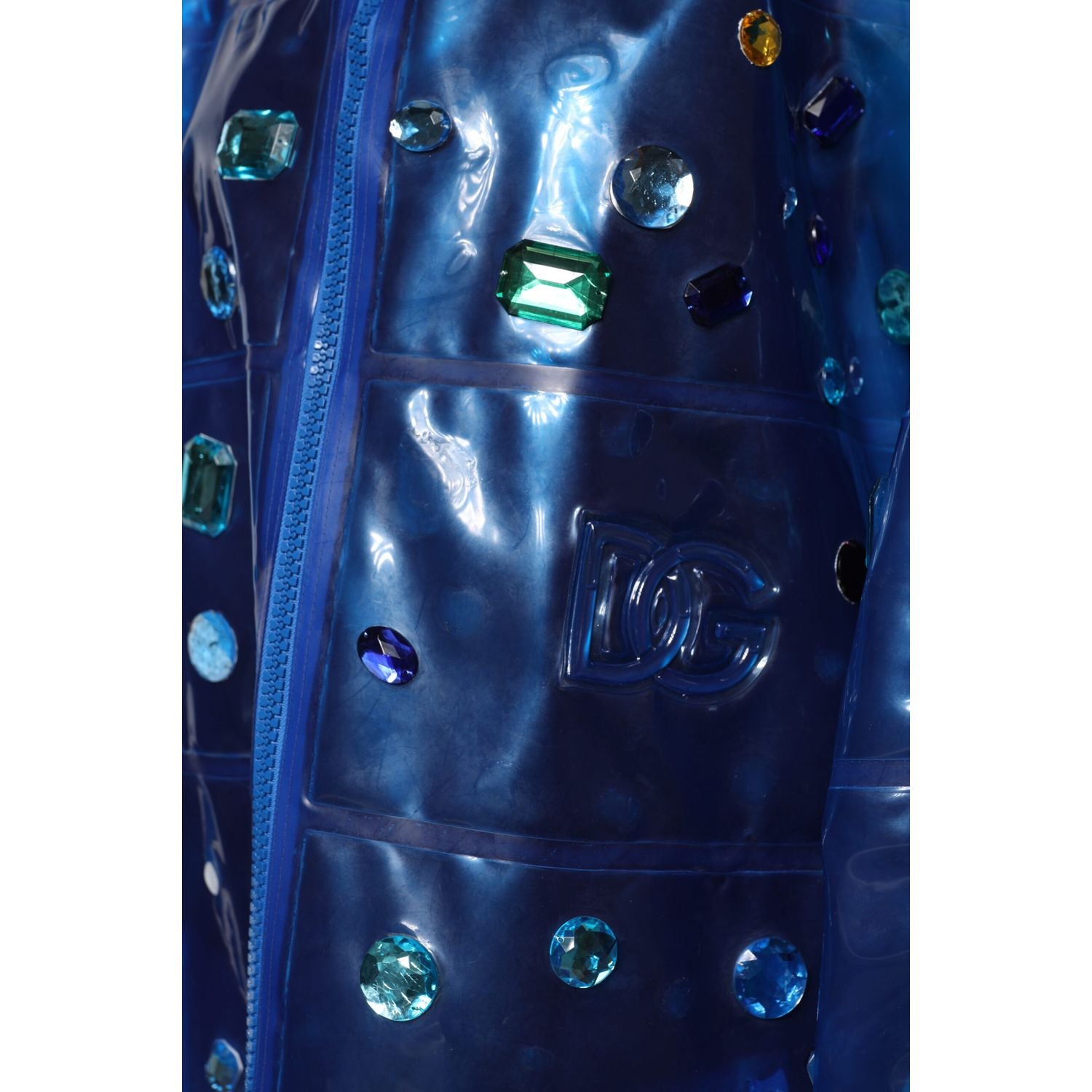 Dolce & Gabbana Blue Crystal Hooded Raincoat Jacket