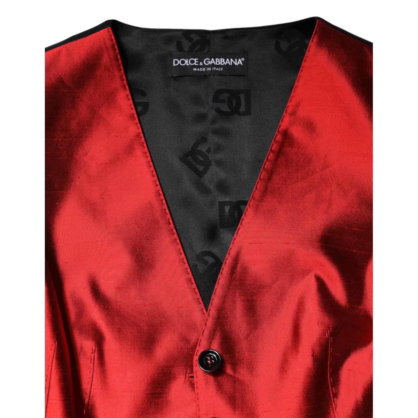 Dolce & Gabbana Red Black Button Down Sleeveless Vest Top